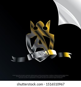 luxury initial A letter inside crown emblem icon, modern template logo design