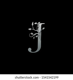 Luxury Initial Letter J logo icon. Creative vector logo icon design concept  nature floral tree ornament with letter J silver color for business or company identity. 