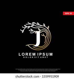 luxury initial letter j rooted tree logo. modern icon, template design
