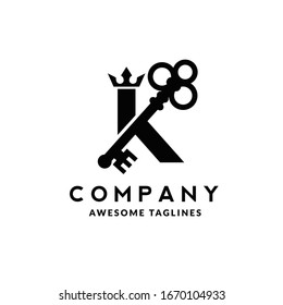 Luxury Initial Letter K Crown And Key Monogram Color Logo Vector