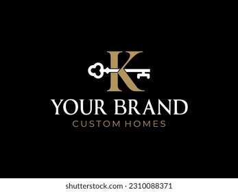 Luxury initial letter K with key monogram logo template