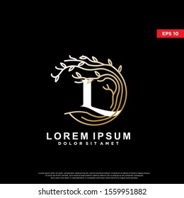 luxury initial letter l rooted tree logo. modern icon, template design