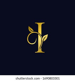 Luxury I Initial Letter Logo gold color, vector design concept ornate swirl floral leaf ornamen with initial letter alphabet for luxury style.