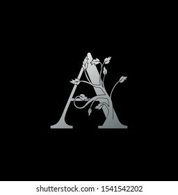 Luxury Initial Letter A logo icon. Creative vector logo icon design concept  nature floral tree ornament with letter A silver color for business or company identity. 