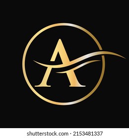 Luxury initial letter A logotype golden gold color design. A Initial Based Letter Icon Logo