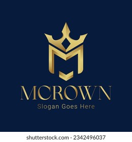 Luxury Initial Letter M with Crown Logo Design