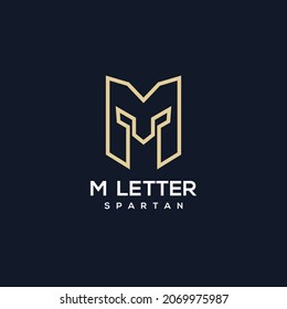 Luxus-Anfangsbuchstabe M mit helm spartanischer Logo-Illustration