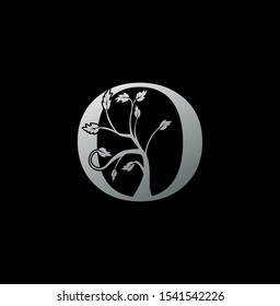 Luxury Initial Letter O logo icon. Creative vector logo icon design concept  nature floral tree ornament with letter O silver color for business or company identity. 