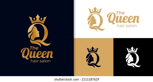 luxury initial letter Q for queen logo. Beauty woman hair salon golden logotype, symbol, icon design