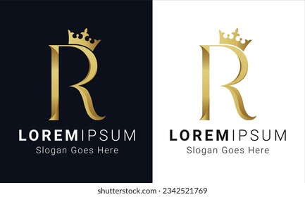 Luxury Initial Letter R with Crown Logo Design Royal R Logo
