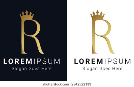 Luxury Initial Letter R with Crown Logo Design Royal R Logo