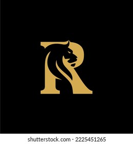 Luxury Initial Letter R Lion Logo Stock Vector, logo R is combined with a lion 