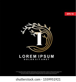 luxury initial letter i rooted tree logo. modern icon, template design