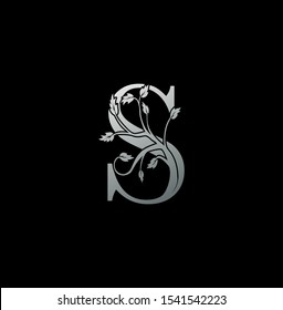 Luxury Initial Letter S logo icon. Creative vector logo icon design concept  nature floral tree ornament with letter S silver color for business or company identity. 