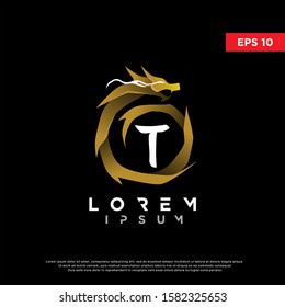 luxury initial letter t dragon logo. modern icon, template design