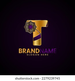 Diseño del logotipo T de la letra inicial de lujo, para empresa, boutique, negocios, moda, etc 