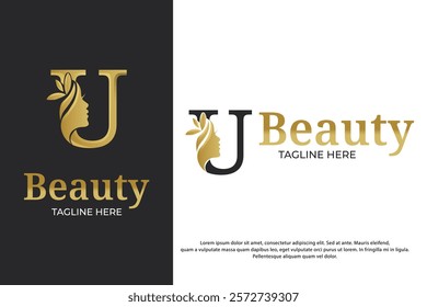 luxury initial letter u logo design template with face woman silhouette