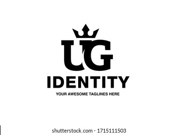 luxury initial letter UG with crown vector template monochrome color 