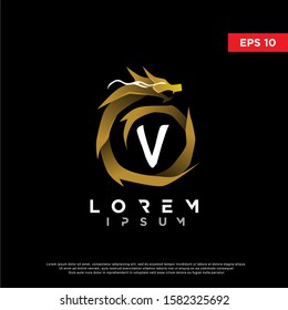 luxury initial letter v dragon logo. modern icon, template design