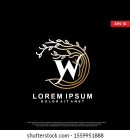 luxury initial letter w rooted tree logo. modern icon, template design