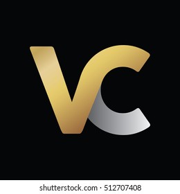 Luxury initial letters v, c linked round monogram logo in gold ans silver gradient