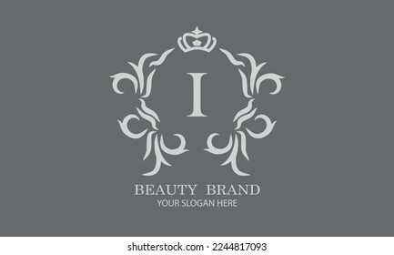 Luxury initial I logo template for restaurant, royalty, boutique, cafe, hotel, heraldic, jewelry, fashion and other vector illustrations