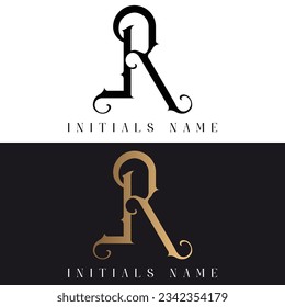 Diseño del logotipo de la carta de texto inicial LR o RL de lujo