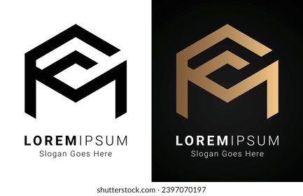 Diseño del logotipo de la carta de texto inicial MF o FM de lujo