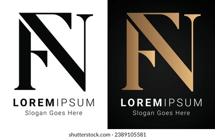 Luxury Initial NF or FN Monogram Text Letter Logo Design