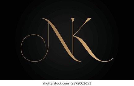 Diseño de una carta de texto con monograma de lujo NK o KN inicial
