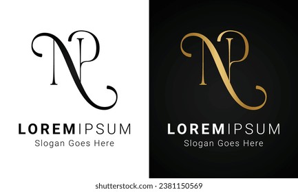 Luxury Initial NP or PN Monogram Text Letter Logo Design