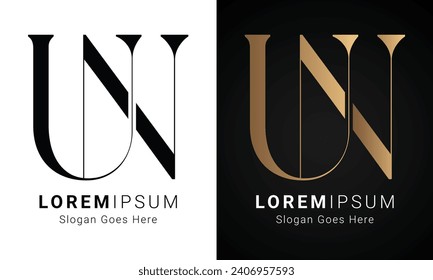 Luxury Initial NU or UN Monogram Text Letter Logo Design