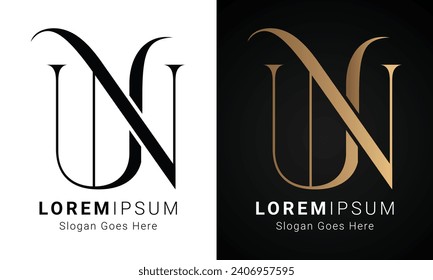 Luxury Initial NU or UN Monogram Text Letter Logo Design