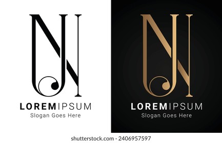 Luxury Initial NU or UN Monogram Text Letter Logo Design