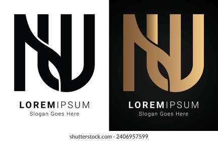 Luxury Initial NU or UN Monogram Text Letter Logo Design