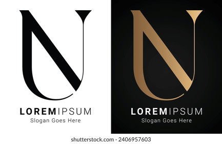 Luxury Initial NU or UN Monogram Text Letter Logo Design