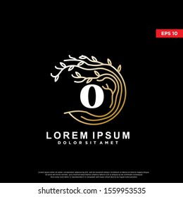 luxury initial number 0 rooted tree logo. modern icon, template design