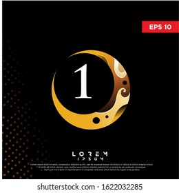 luxury initial number 1 crescent moon logo. modern icon, template design