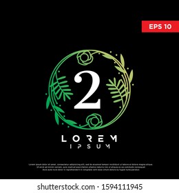 luxury initial number 2 green floral logo. mdern icon, template design