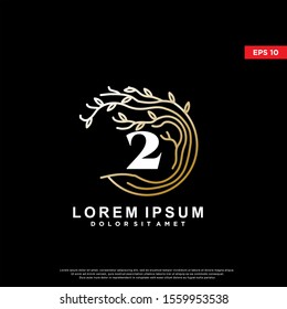 luxury initial number 2 rooted tree logo. modern icon, template design