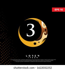 luxury initial number 3 crescent moon logo. modern icon, template design