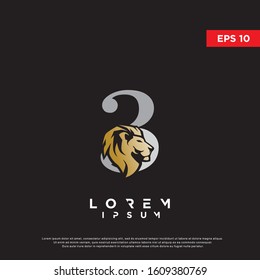 luxury initial number 3 lion logo. modern icon, template design