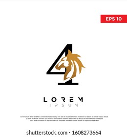 luxury initial number 4 horse logo. modern icon, template design