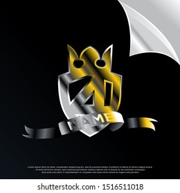 luxury initial number 4 inside crown emblem icon, modern template logo design
