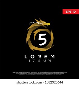 luxury initial number 5 dragon logo. modern icon, template design