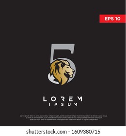 luxury initial number 5 lion logo. modern icon, template design