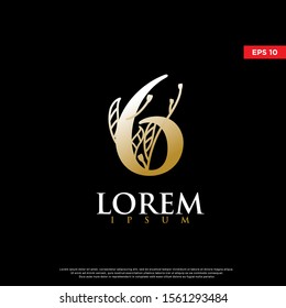 luxury initial number 6 floral logo. modern icon, template design