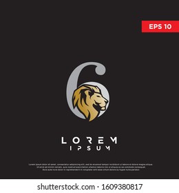 luxury initial number 6 lion logo. modern icon, template design