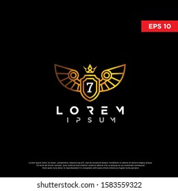 luxury initial number 7 inside winged shield logo. modern icon, template design
