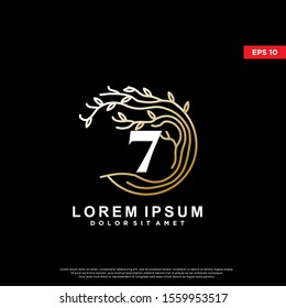 luxury initial number 7 rooted tree logo. modern icon, template design
